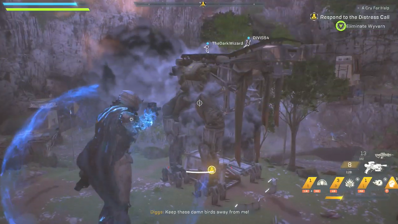 In the current version of Anthem, Striders are completely stationary. The world as a whole is also less dynamic.